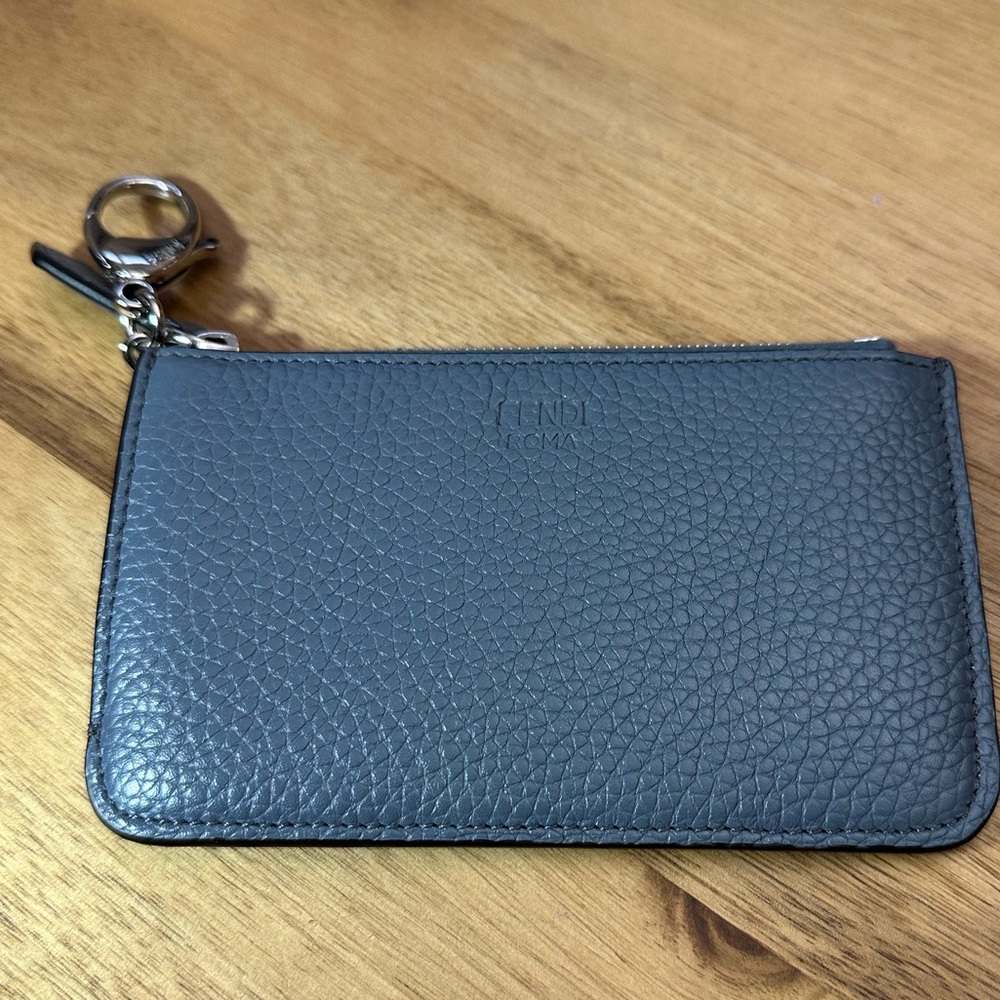 Fendi Textured Gray Leather Key and Card Holder